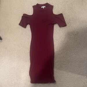 Charlotte Russe Burgundy Cold Shoulder Long Sleeve Dress